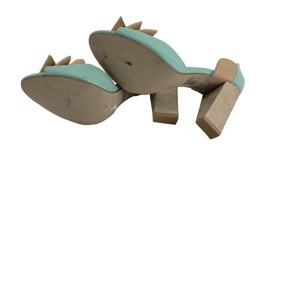 Miucha‎ Leather Heels 8 Mint Tan Retro D'Orsay Peep Toe Bow Block Heel Brazil - Picture 9 of 11